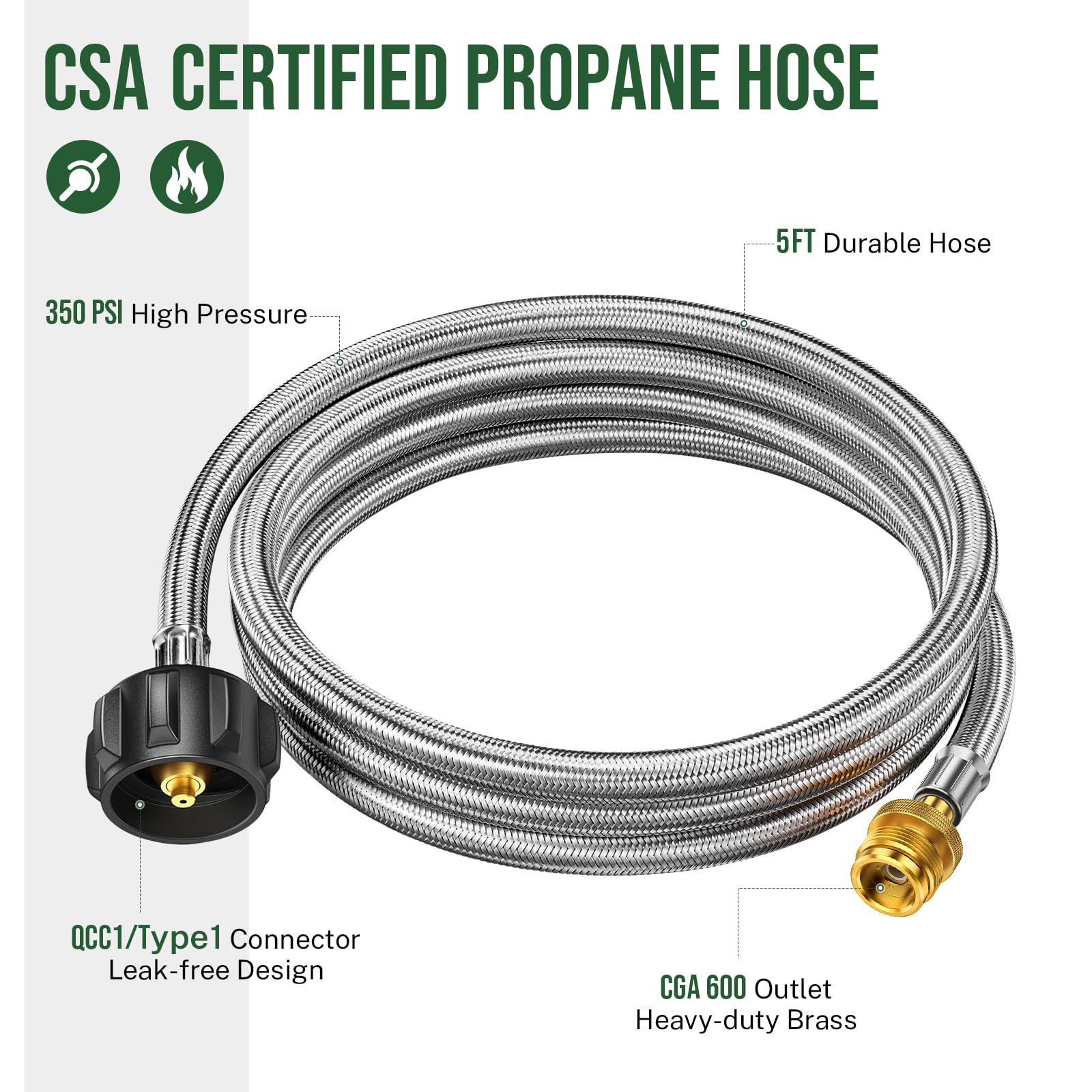 Propane Hose Adapter 5FT Stain - Tools Qcc 评论和价格